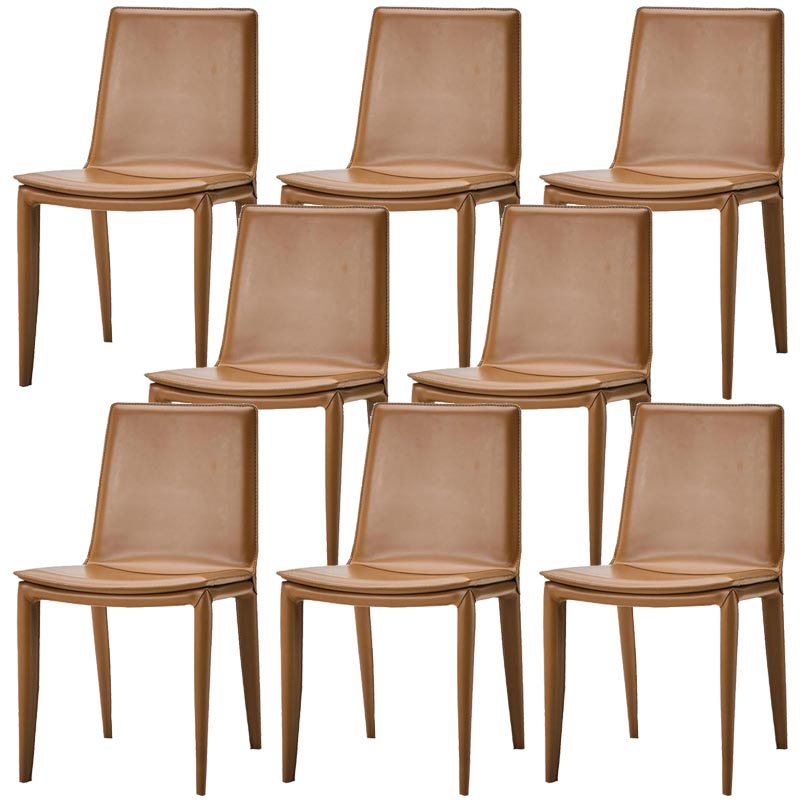 Contemporary Style Dining Chairs Armless Chair with Metal Legs for Kitchen Light Brown 8 Piece Set Clearhalo 'Dining Chairs' 'Dining Tables & Seating' 'dining_chair' 'furn' 'furn_dining_chair' 'Furniture' 'Kitchen & Dining Furniture' 5458619