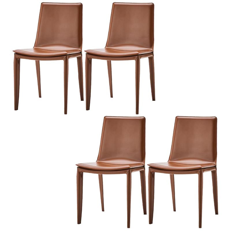 Contemporary Style Dining Chairs Armless Chair with Metal Legs for Kitchen Caramel 4 Piece Set Clearhalo 'Dining Chairs' 'Dining Tables & Seating' 'dining_chair' 'furn' 'furn_dining_chair' 'Furniture' 'Kitchen & Dining Furniture' 5458621