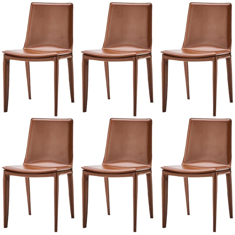 Contemporary Style Dining Chairs Armless Chair with Metal Legs for Kitchen Caramel 6 Piece Set Clearhalo 'Dining Chairs' 'Dining Tables & Seating' 'dining_chair' 'furn' 'furn_dining_chair' 'Furniture' 'Kitchen & Dining Furniture' 5458622
