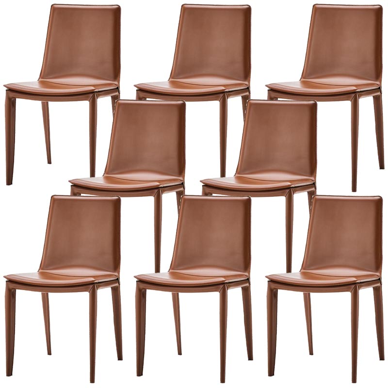 Contemporary Style Dining Chairs Armless Chair with Metal Legs for Kitchen Caramel 8 Piece Set Clearhalo 'Dining Chairs' 'Dining Tables & Seating' 'dining_chair' 'furn' 'furn_dining_chair' 'Furniture' 'Kitchen & Dining Furniture' 5458623