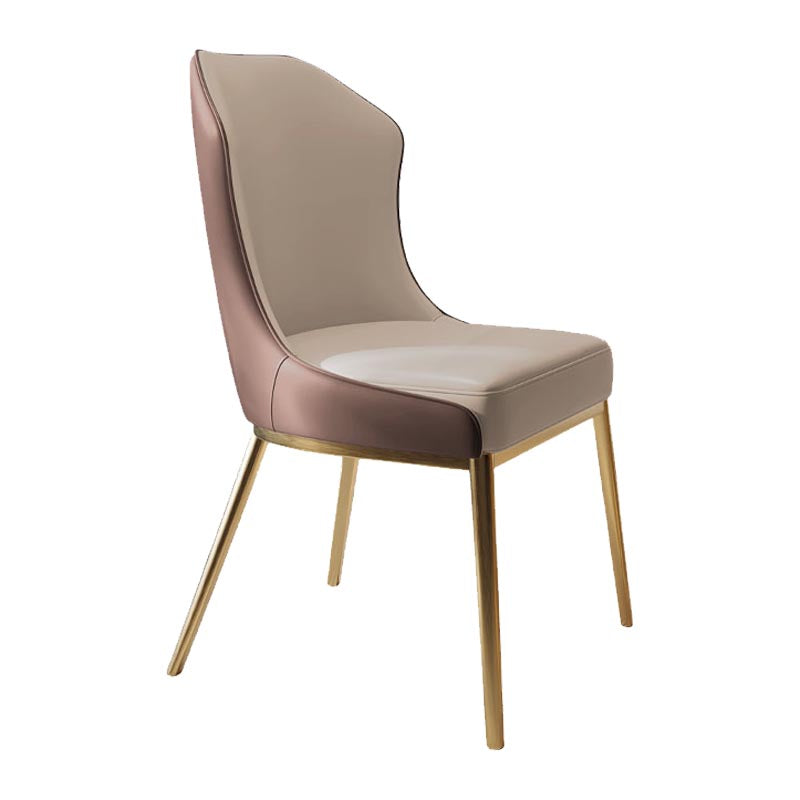 Nordic Glam Style Chair Dining Armless Chairs with Metal Legs for Kitchen White-Brown 1 Piece Clearhalo 'Dining Chairs' 'Dining Tables & Seating' 'dining_chair' 'furn' 'furn_dining_chair' 'Furniture' 'Kitchen & Dining Furniture' 5458776