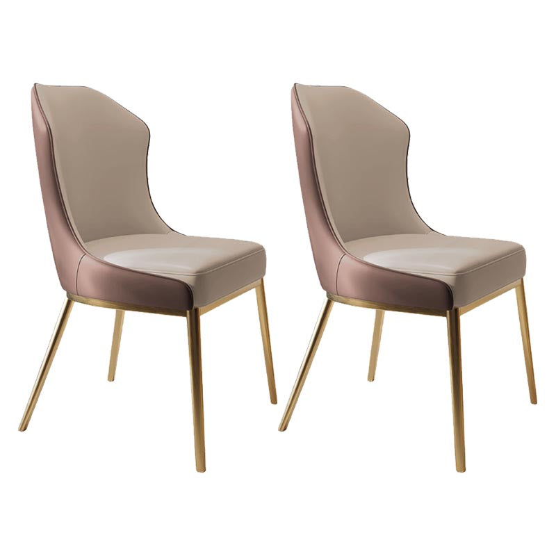 Nordic Glam Style Chair Dining Armless Chairs with Metal Legs for Kitchen White-Brown 2 Piece Set Clearhalo 'Dining Chairs' 'Dining Tables & Seating' 'dining_chair' 'furn' 'furn_dining_chair' 'Furniture' 'Kitchen & Dining Furniture' 5458778
