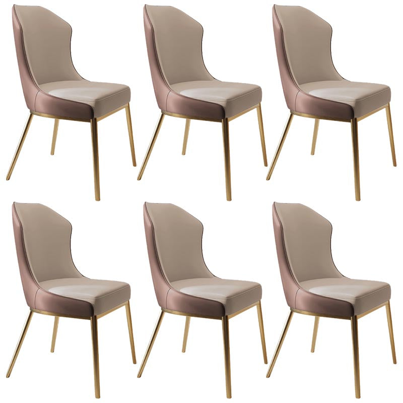 Nordic Glam Style Chair Dining Armless Chairs with Metal Legs for Kitchen White-Brown 6 Piece Set Clearhalo 'Dining Chairs' 'Dining Tables & Seating' 'dining_chair' 'furn' 'furn_dining_chair' 'Furniture' 'Kitchen & Dining Furniture' 5458781