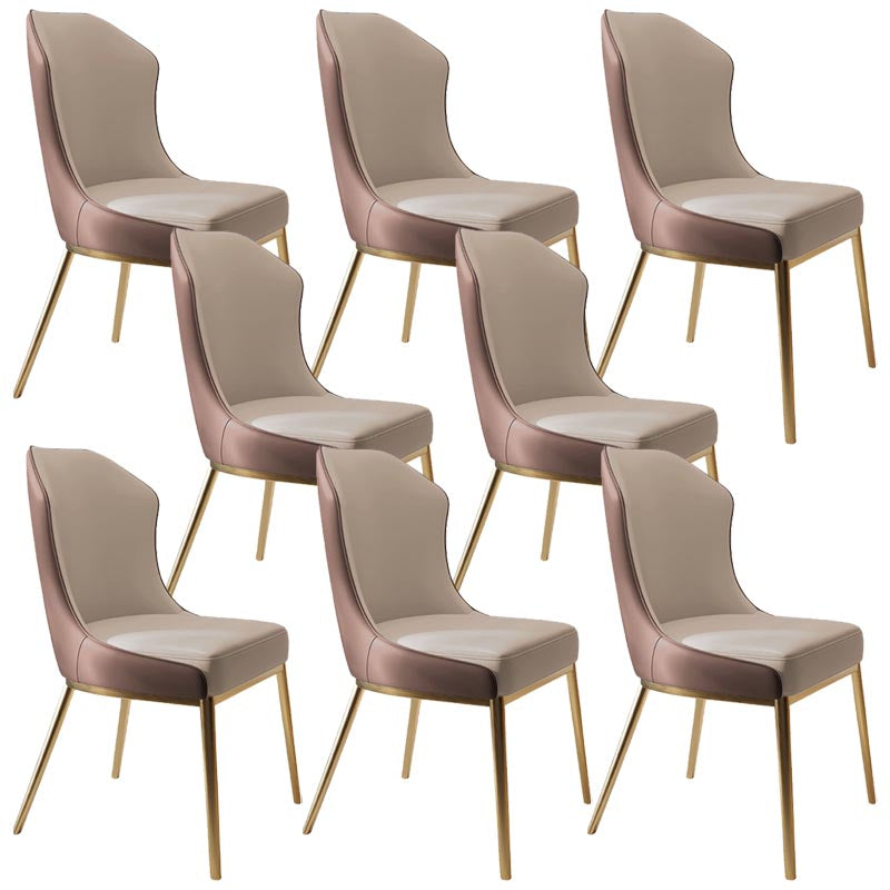 Nordic Glam Style Chair Dining Armless Chairs with Metal Legs for Kitchen White-Brown 8 Piece Set Clearhalo 'Dining Chairs' 'Dining Tables & Seating' 'dining_chair' 'furn' 'furn_dining_chair' 'Furniture' 'Kitchen & Dining Furniture' 5458784