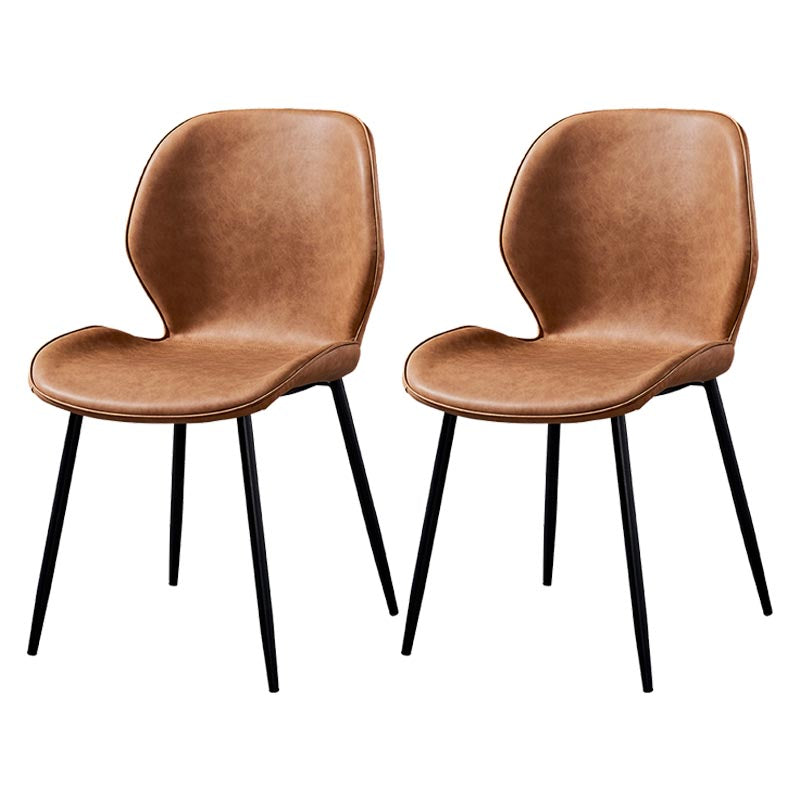 Contemporary Style Chairs Armless Dining Chairs with Metal Legs for Kitchen Brown 2 Piece Set Clearhalo 'Dining Chairs' 'Dining Tables & Seating' 'dining_chair' 'furn' 'furn_dining_chair' 'Furniture' 'Kitchen & Dining Furniture' 5458895