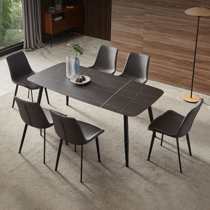 Modern Sintered Stone Top Dining Set Rectangle 1/2/5/7 Pieces Black Dining Room Table Set Clearhalo 'Dining Room Sets' 'Dining Tables & Seating' 'dining_room_set' 'furn' 'furn_dining_room_set' 'Furniture' 'Kitchen & Dining Furniture' 5463737