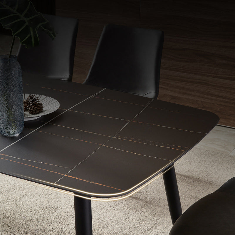 Modern Sintered Stone Top Dining Set Rectangle 1/2/5/7 Pieces Black Dining Room Table Set Clearhalo 'Dining Room Sets' 'Dining Tables & Seating' 'dining_room_set' 'furn' 'furn_dining_room_set' 'Furniture' 'Kitchen & Dining Furniture' 5463741