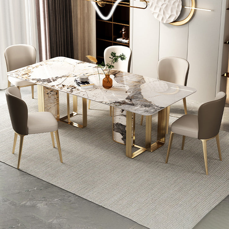 Juego de comedor con tapa de piedra sinterizada de lujo, juego de mesa de comedor rectangular de 1/3/4/5/6 piezas