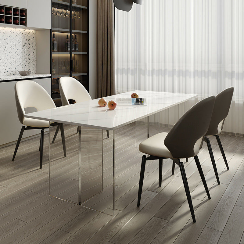 Modern Dining Set 1/4/5/7 Pcs Acrylic Pedestal Dining Table with Chairs 5 Pieces: Table, 4 Grey Chairs Clearhalo 'Dining Room Sets' 'Dining Tables & Seating' 'dining_room_set' 'furn' 'furn_dining_room_set' 'Furniture' 'Kitchen & Dining Furniture' 5463798