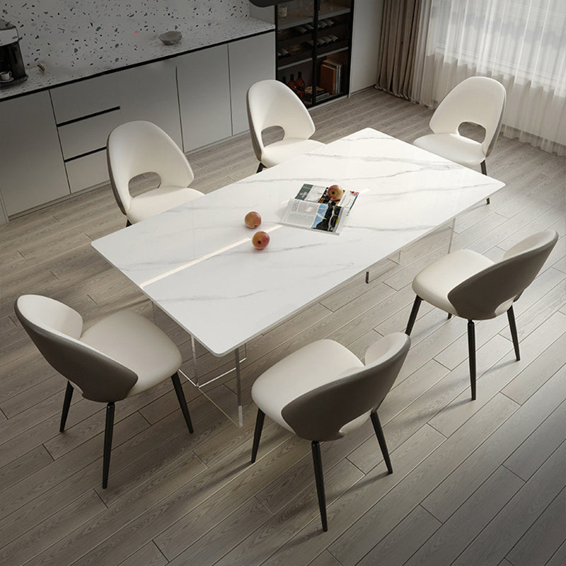 Modern Dining Set 1/4/5/7 Pcs Acrylic Pedestal Dining Table with Chairs 7 Pieces: Table, 6 Grey Chairs Clearhalo 'Dining Room Sets' 'Dining Tables & Seating' 'dining_room_set' 'furn' 'furn_dining_room_set' 'Furniture' 'Kitchen & Dining Furniture' 5463801