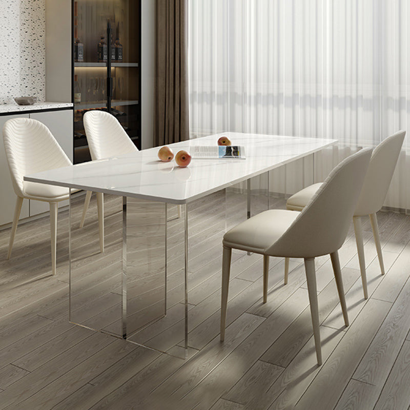 Modern Dining Set 1/4/5/7 Pcs Acrylic Pedestal Dining Table with Chairs 5 Pieces: Table, 4 Beige Chairs Clearhalo 'Dining Room Sets' 'Dining Tables & Seating' 'dining_room_set' 'furn' 'furn_dining_room_set' 'Furniture' 'Kitchen & Dining Furniture' 5463802