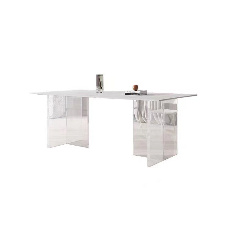 Modern Dining Set 1/4/5/7 Pcs Acrylic Pedestal Dining Table with Chairs White 79"L x 39"W Clearhalo 'Dining Room Sets' 'Dining Tables & Seating' 'dining_room_set' 'furn' 'furn_dining_room_set' 'Furniture' 'Kitchen & Dining Furniture' 5463804