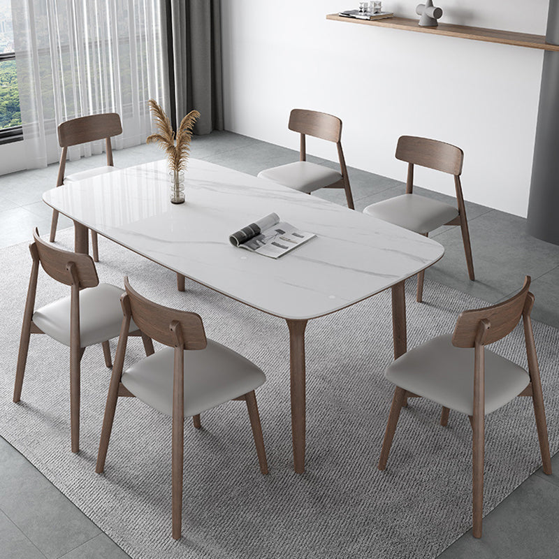 Modern Sintered Stone Top Dining Set Rectangle 1/3/4/5/7 Pieces wooden Table Set 7 Pieces: Table, 6 Chairs Clearhalo 'Dining Room Sets' 'Dining Tables & Seating' 'dining_room_set' 'furn' 'furn_dining_room_set' 'Furniture' 'Kitchen & Dining Furniture' 5463840