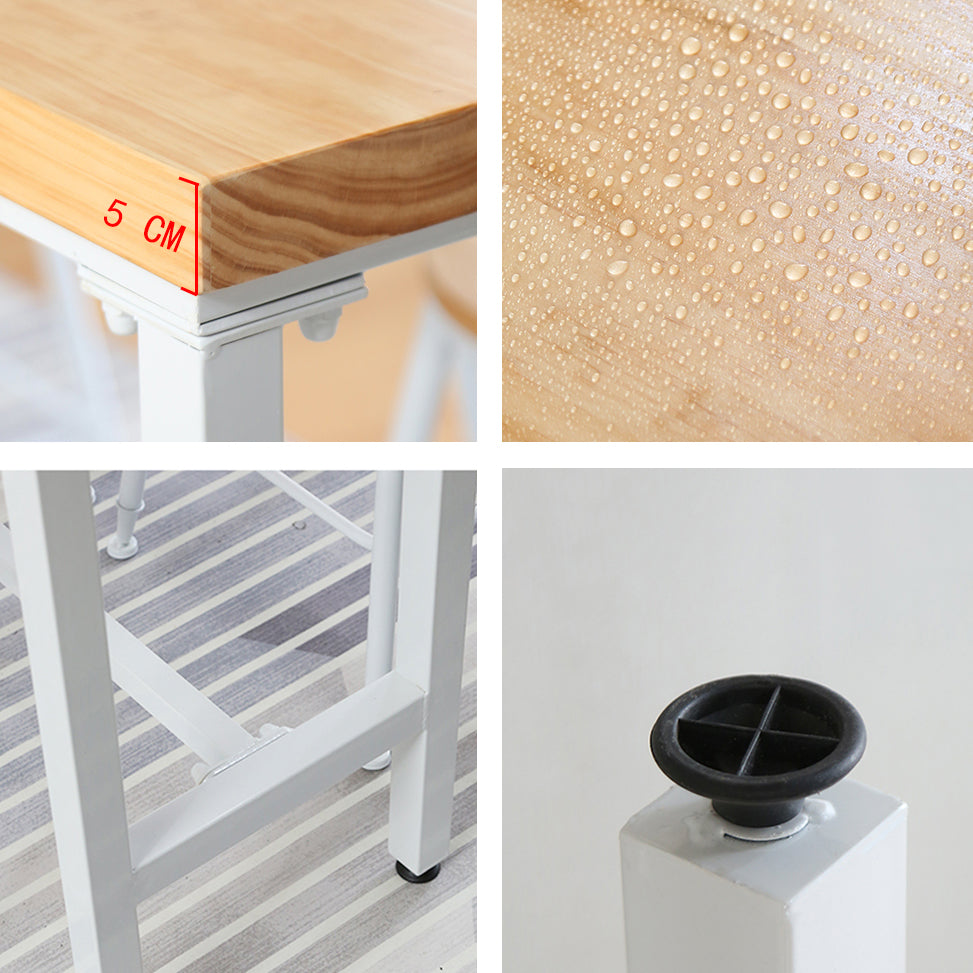 Luxe rechthoek vaste houten staaftafel set 1/4 stukken tegen tafel met zwarte ontlasting