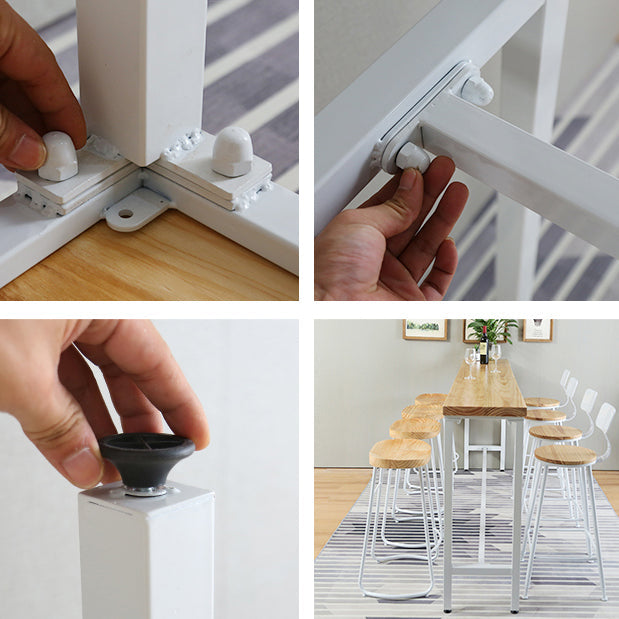 Luxe rechthoek vaste houten staaftafel set 1/4 stukken tegen tafel met zwarte ontlasting