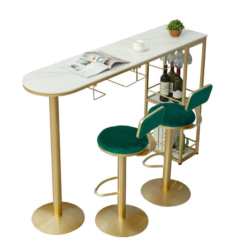 Glam Oval Bar Pub Table Set 1/3 Pieces Stone Top Bar Stool and Table Set Clearhalo 'Bar Furniture' 'furn' 'furn_home_bar_bar_sets' 'Furniture' 'Home Bars & Bar Sets' 'home_bar_bar_sets' 'Kitchen & Dining Furniture' 5463970