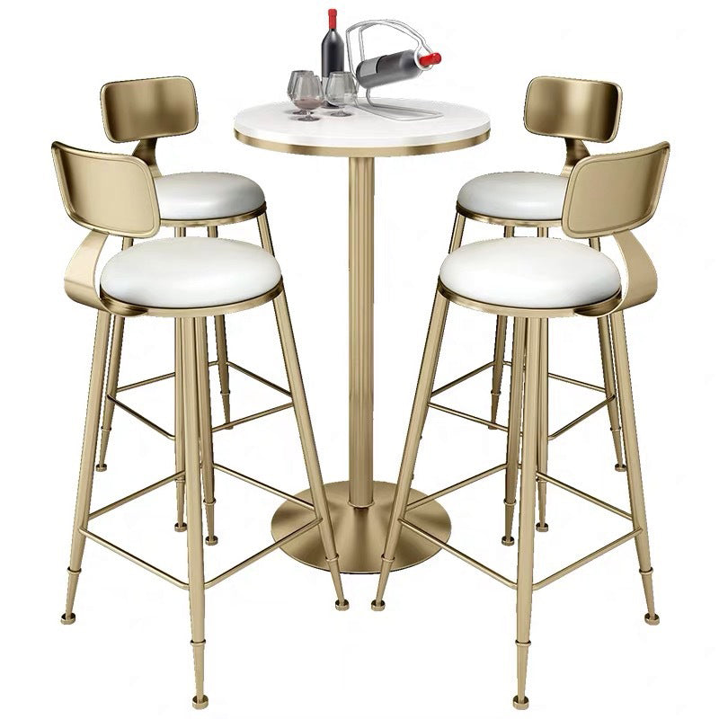 Glam 1/3/5 Pieces Bar Table Set Round Stone Counter Table with High Stools 5 Pieces: White Table, 4 White Chairs Clearhalo 'Bar Furniture' 'furn' 'furn_home_bar_bar_sets' 'Furniture' 'Home Bars & Bar Sets' 'home_bar_bar_sets' 'Kitchen & Dining Furniture' 5464111