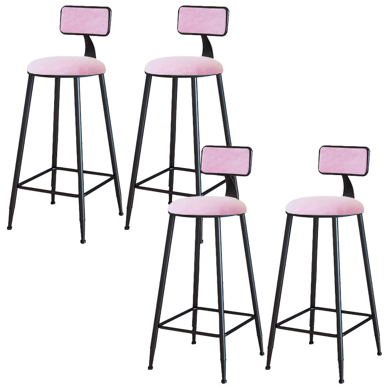 Modern Armless Backrest Counter Stool Iron Dining Room Bar Stool with Cushion Pink 4 Piece Set Bar Stool(30"H) Clearhalo 'Bar Furniture' 'Bar Stools' 'bar_stools' 'furn' 'furn_bar_stools' 'Furniture' 'Kitchen & Dining Furniture' 5464539
