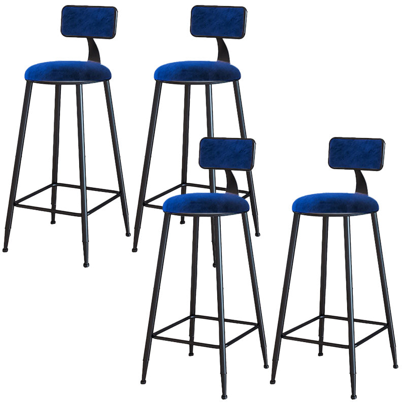 Modern Armless Backrest Counter Stool Iron Dining Room Bar Stool with Cushion Blue 4 Piece Set Bar Stool(30"H) Clearhalo 'Bar Furniture' 'Bar Stools' 'bar_stools' 'furn' 'furn_bar_stools' 'Furniture' 'Kitchen & Dining Furniture' 5464543