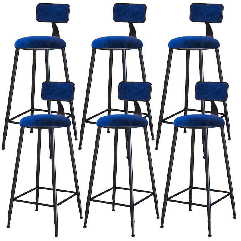 Modern Armless Backrest Counter Stool Iron Dining Room Bar Stool with Cushion Blue Bar Stool(30"H) Clearhalo 'Bar Furniture' 'Bar Stools' 'bar_stools' 'furn' 'furn_bar_stools' 'Furniture' 'Kitchen & Dining Furniture' 5464544