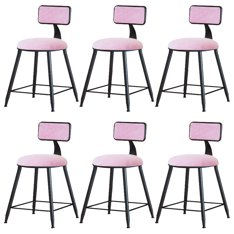 Modern Armless Backrest Counter Stool Iron Dining Room Bar Stool with Cushion Pink 6 Piece Set Short Stool(18"H) Clearhalo 'Bar Furniture' 'Bar Stools' 'bar_stools' 'furn' 'furn_bar_stools' 'Furniture' 'Kitchen & Dining Furniture' 5464563