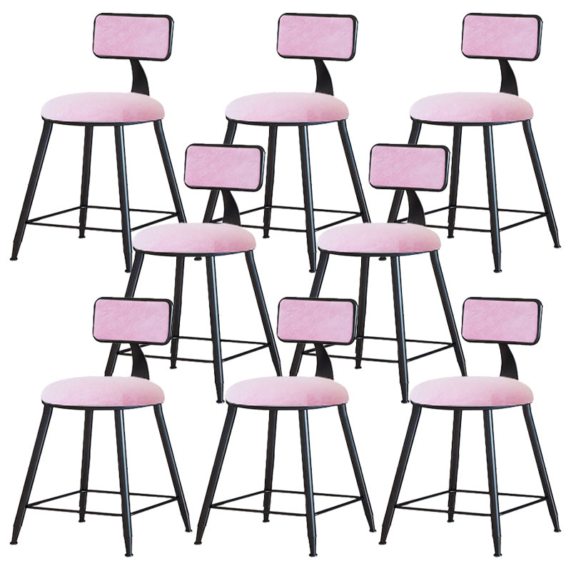 Modern Armless Backrest Counter Stool Iron Dining Room Bar Stool with Cushion Pink 8 Piece Set Short Stool(18"H) Clearhalo 'Bar Furniture' 'Bar Stools' 'bar_stools' 'furn' 'furn_bar_stools' 'Furniture' 'Kitchen & Dining Furniture' 5464564