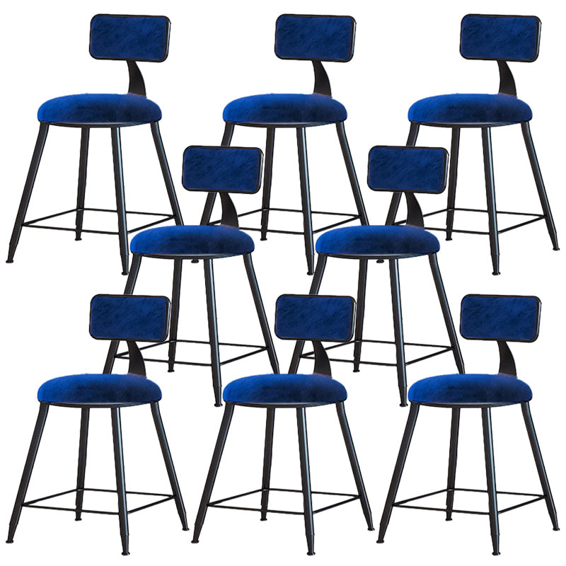 Modern Armless Backrest Counter Stool Iron Dining Room Bar Stool with Cushion Blue 8 Piece Set Short Stool(18"H) Clearhalo 'Bar Furniture' 'Bar Stools' 'bar_stools' 'furn' 'furn_bar_stools' 'Furniture' 'Kitchen & Dining Furniture' 5464568