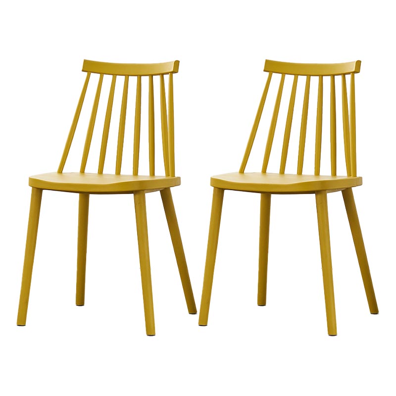 Contemporary Plastic Dining Chair Slat Back Side Chair in Matte Finish for Home Yellow 2 Piece Set Clearhalo 'Dining Chairs' 'Dining Tables & Seating' 'dining_chair' 'furn' 'furn_dining_chair' 'Furniture' 'Kitchen & Dining Furniture' 5464951