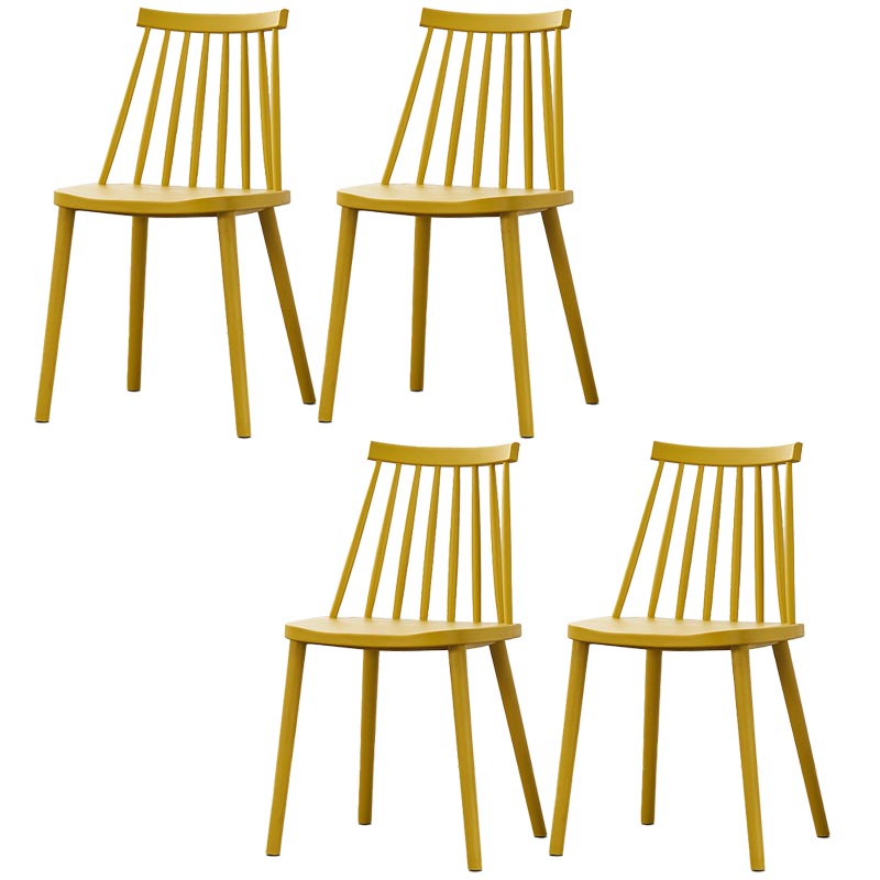 Contemporary Plastic Dining Chair Slat Back Side Chair in Matte Finish for Home Yellow 4 Piece Set Clearhalo 'Dining Chairs' 'Dining Tables & Seating' 'dining_chair' 'furn' 'furn_dining_chair' 'Furniture' 'Kitchen & Dining Furniture' 5464952