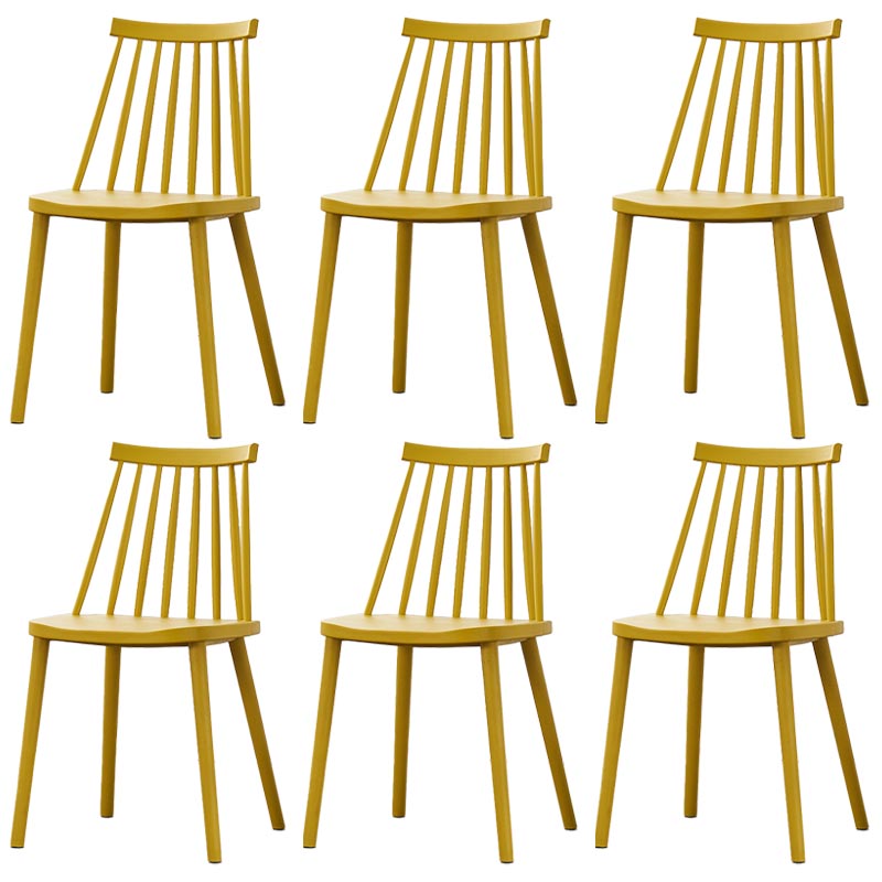 Contemporary Plastic Dining Chair Slat Back Side Chair in Matte Finish for Home Yellow 6 Piece Set Clearhalo 'Dining Chairs' 'Dining Tables & Seating' 'dining_chair' 'furn' 'furn_dining_chair' 'Furniture' 'Kitchen & Dining Furniture' 5464953