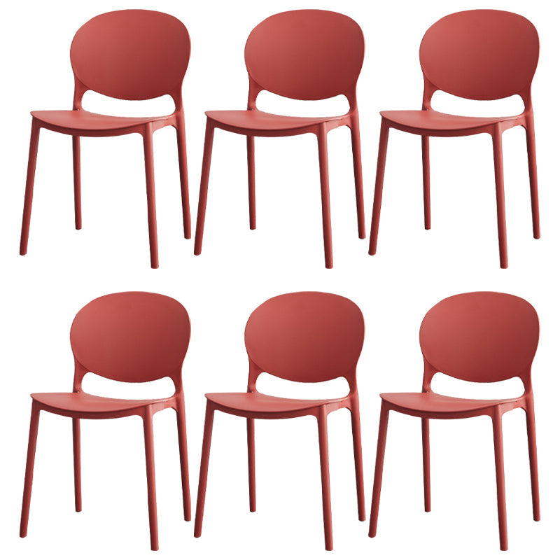 Modern Plastic Chair Kitchen Open Back Dining Side Furniture in Matte Finish Crimson 6 Piece Set Clearhalo 'Dining Chairs' 'Dining Tables & Seating' 'dining_chair' 'furn' 'furn_dining_chair' 'Furniture' 'Kitchen & Dining Furniture' 5465197