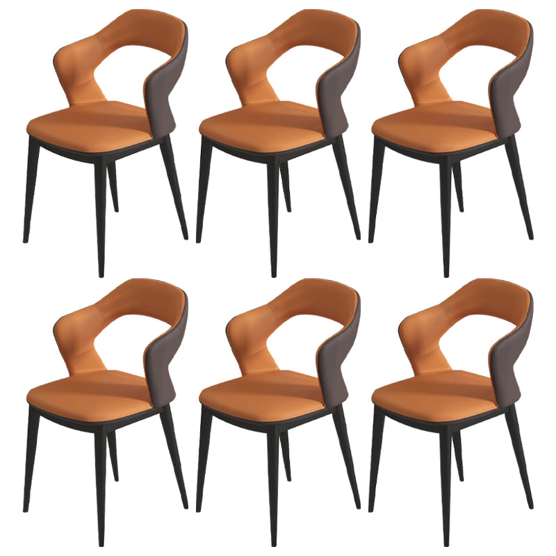 Modern Style Faux Leather Dining Side Chairs Open Back Dining Side Chair Orange 6 Piece Set Clearhalo 'Dining Chairs' 'Dining Tables & Seating' 'dining_chair' 'furn' 'furn_dining_chair' 'Furniture' 'Kitchen & Dining Furniture' 5465301