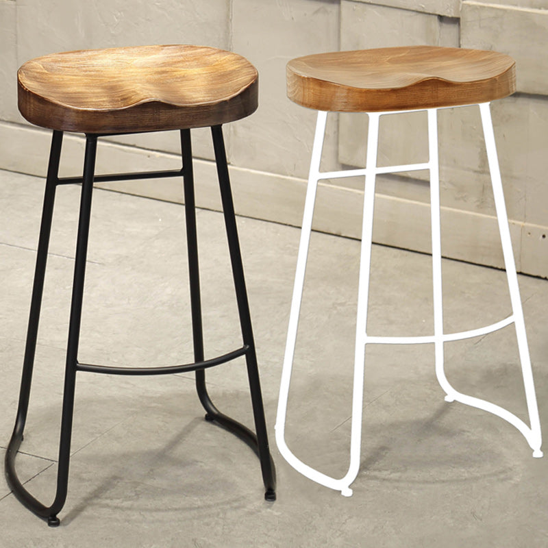 Industrial Armless Backless Counter Stool Iron Cafe Bar Stool with Wooden Seat and Pedal