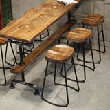 Industrial Armless Backless Counter Stool Iron Cafe Bar Stool with Wooden Seat and Pedal