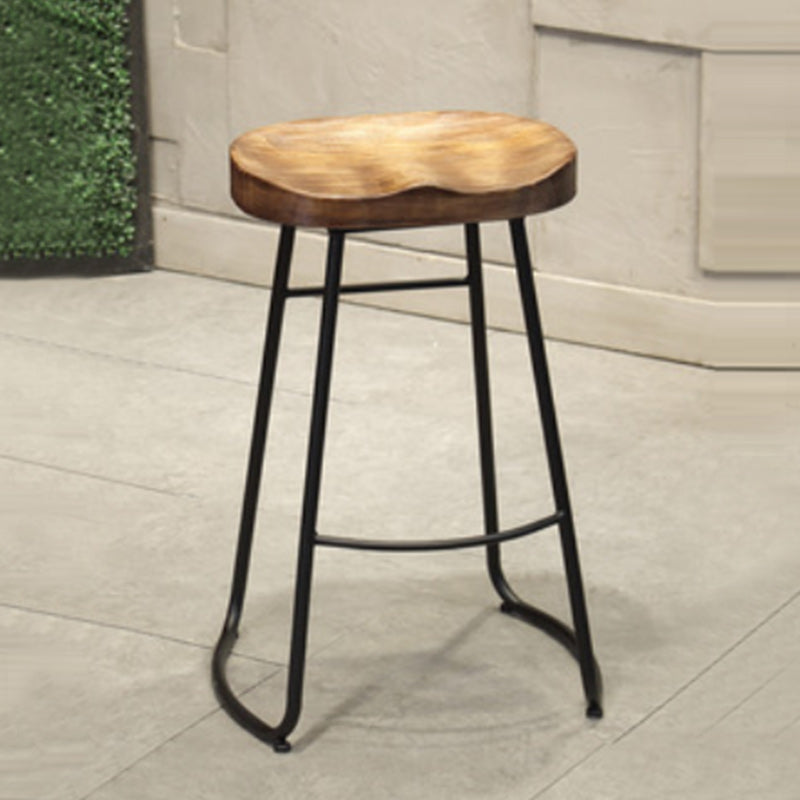 Industrial Armless Backless Counter Stool Iron Cafe Bar Stool with Wooden Seat and Pedal