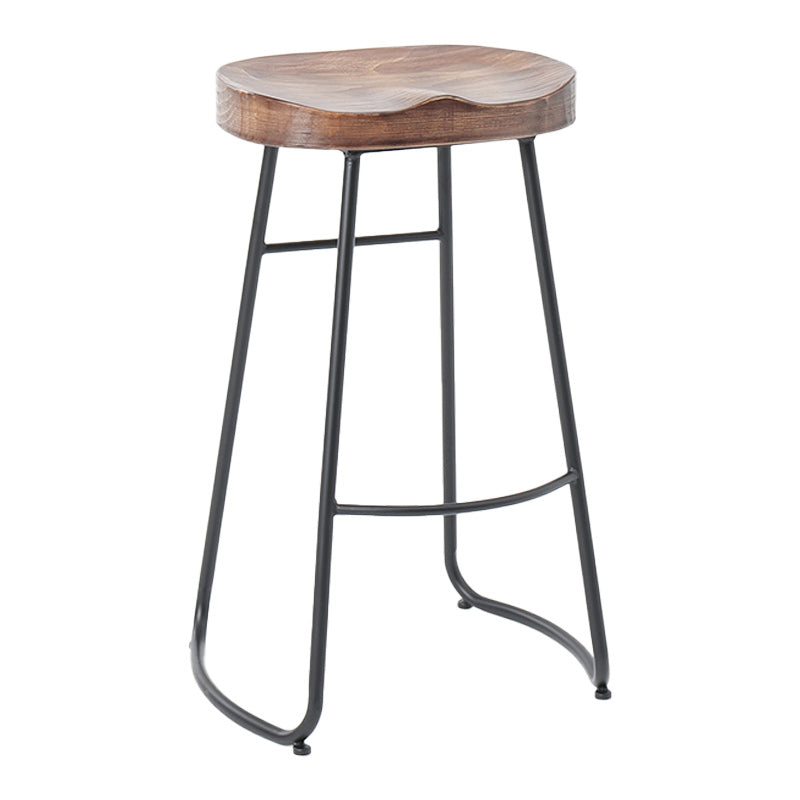 Industrial Armless Backless Counter Stool Iron Cafe Bar Stool with Wooden Seat and Pedal