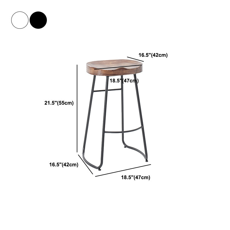 Industrial Armless Backless Counter Stool Iron Cafe Bar Stool with Wooden Seat and Pedal