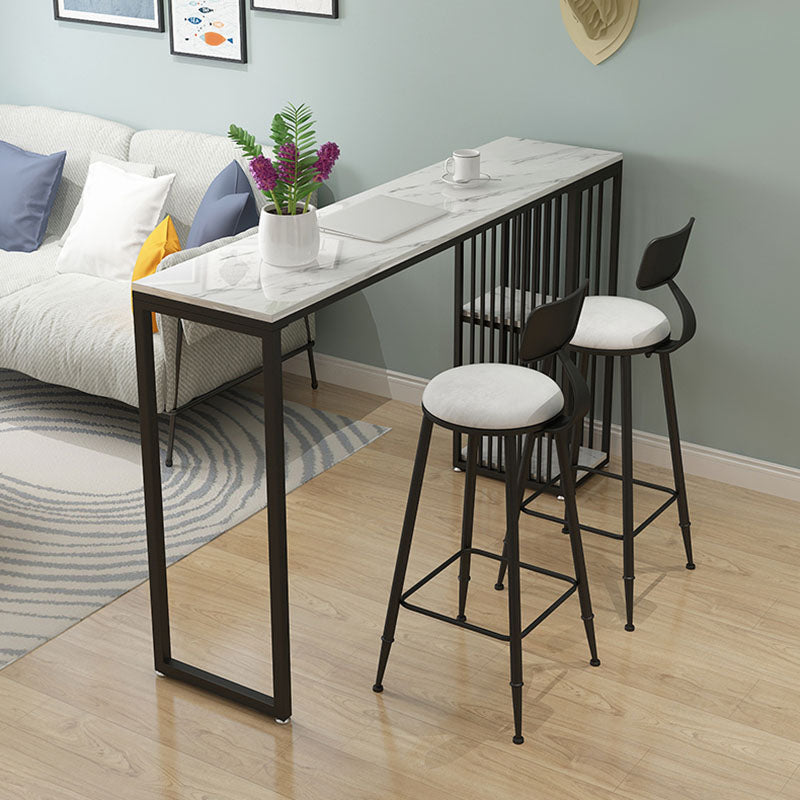 Tavolo da bar in marmo artificiale rettangolare tavolo da bistrot moderno con doppio piedistallo in nero