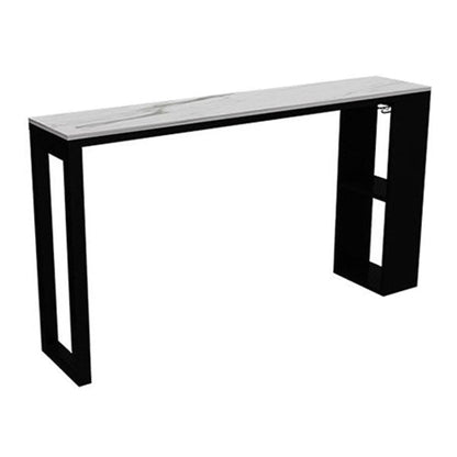 Sintered Stone Top Rectangular Bar Table Modern Bistro Table with Storage Double Pedestal Without Chairs Clearhalo 'Bar Furniture' 'Bar Tables' 'bar_tables' 'furn' 'furn_bar_tables' 'Furniture' 'Kitchen & Dining Furniture' 5465774