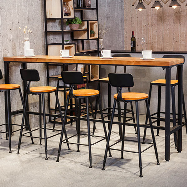 Pine Wood Top Rectangular Bar Table Industrial Pub Table with Metal Trestle Base 55.1"L x 15.7"W x 41.3"H Without Chairs Clearhalo 'Bar Furniture' 'Bar Tables' 'bar_tables' 'furn' 'furn_bar_tables' 'Furniture' 'Kitchen & Dining Furniture' 5465841