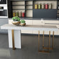 White Marble Top Bar Table Glam Metal and Stone Frame Pub Table 55.1"L x 23.6"W x 39.4"H Without Chairs Clearhalo 'Bar Furniture' 'Bar Tables' 'bar_tables' 'furn' 'furn_bar_tables' 'Furniture' 'Kitchen & Dining Furniture' 5465882