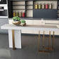 White Marble Top Bar Table Glam Metal and Stone Frame Pub Table 63"L x 17.7"W x 39.4"H Without Chairs Clearhalo 'Bar Furniture' 'Bar Tables' 'bar_tables' 'furn' 'furn_bar_tables' 'Furniture' 'Kitchen & Dining Furniture' 5465884