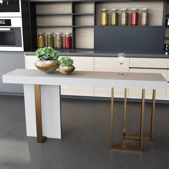 White Marble Top Bar Table Glam Metal and Stone Frame Pub Table 63"L x 17.7"W x 39.4"H Without Chairs Clearhalo 'Bar Furniture' 'Bar Tables' 'bar_tables' 'furn' 'furn_bar_tables' 'Furniture' 'Kitchen & Dining Furniture' 5465884