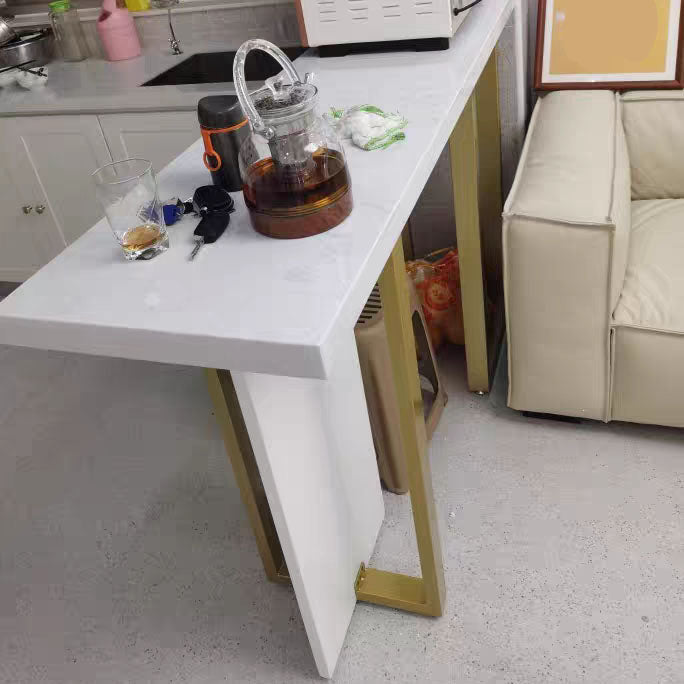 White Marble Top Bar Table Glam Metal and Stone Frame Pub Table Clearhalo 'Bar Furniture' 'Bar Tables' 'bar_tables' 'furn' 'furn_bar_tables' 'Furniture' 'Kitchen & Dining Furniture' 5465888