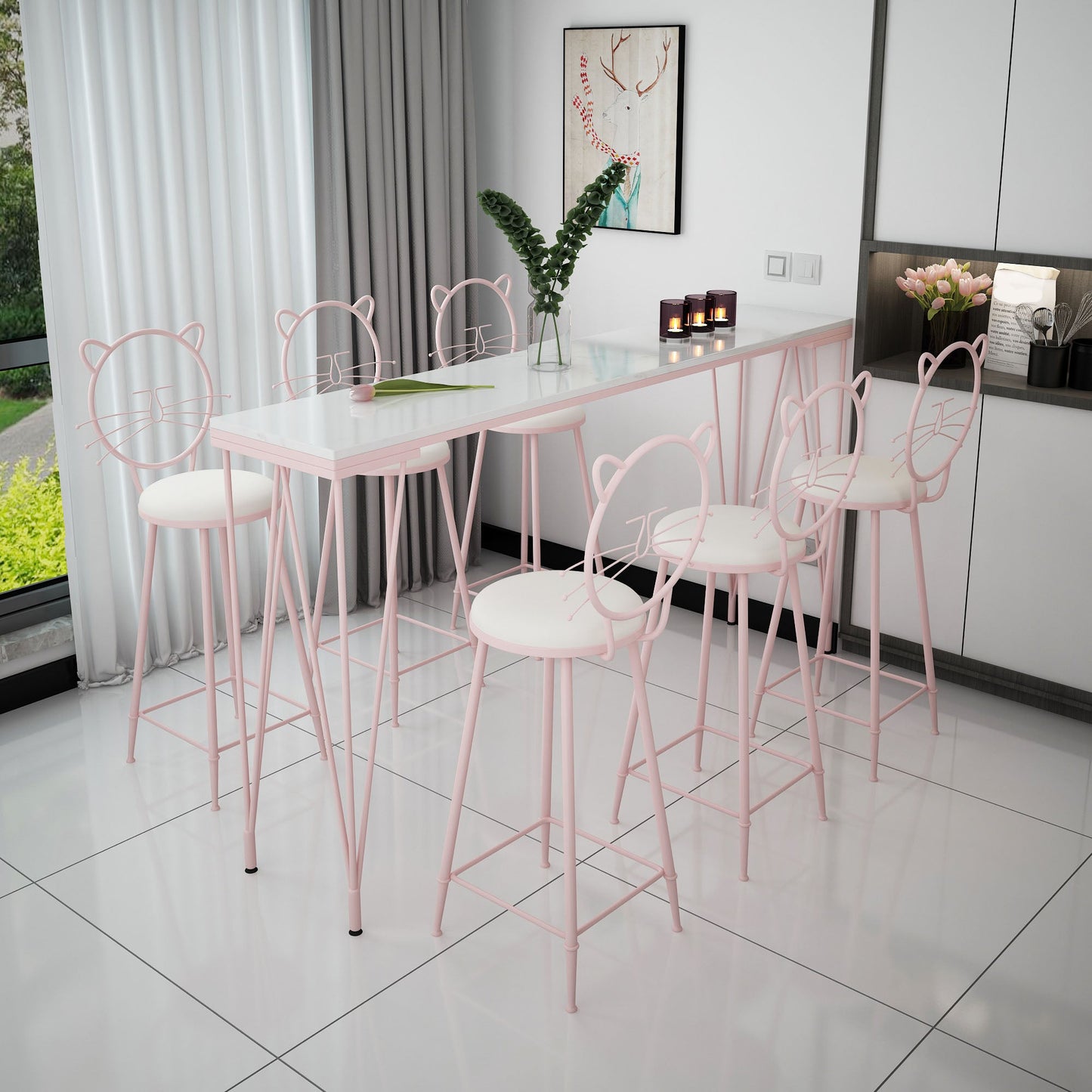 Glam Style Rectangle Bar Table Bar-Height Bistro Pub Table with 4 Legs Marble Pink Clearhalo 'Bar Furniture' 'Bar Tables' 'bar_tables' 'furn' 'furn_bar_tables' 'Furniture' 'Kitchen & Dining Furniture' 5465958