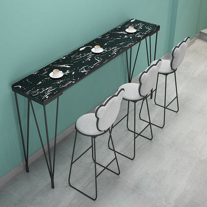Glam Style Rectangle Bar Table Bar-Height Bistro Pub Table with 4 Legs Marble Black Clearhalo 'Bar Furniture' 'Bar Tables' 'bar_tables' 'furn' 'furn_bar_tables' 'Furniture' 'Kitchen & Dining Furniture' 5465959