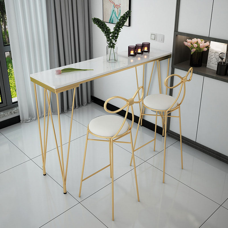 Glam Style Rectangle Bar Table Bar-Height Bistro Pub Table with 4 Legs 63"L x 15.7"W x 41.3"H Marble Gold Clearhalo 'Bar Furniture' 'Bar Tables' 'bar_tables' 'furn' 'furn_bar_tables' 'Furniture' 'Kitchen & Dining Furniture' 5465963
