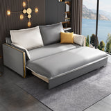 Modern Square Arm Faux Leather Sofa Bed with Pillows for Bedroom