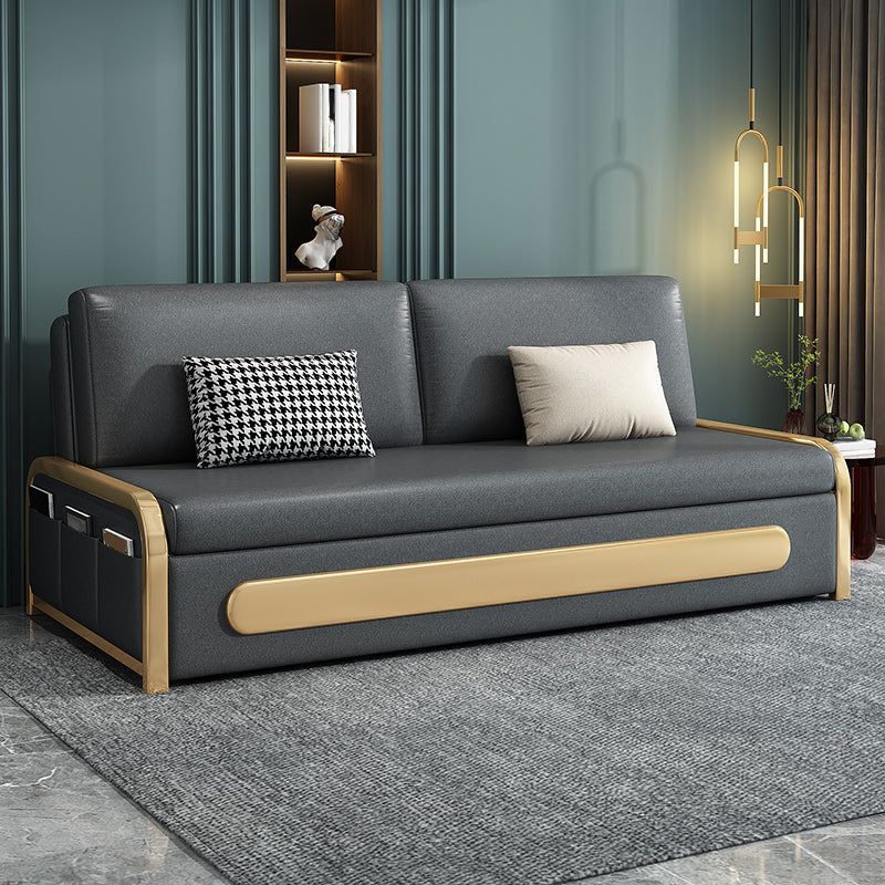 Divano di divano da letto resistente alla pelle moderna senza braccio in grigio in grigio