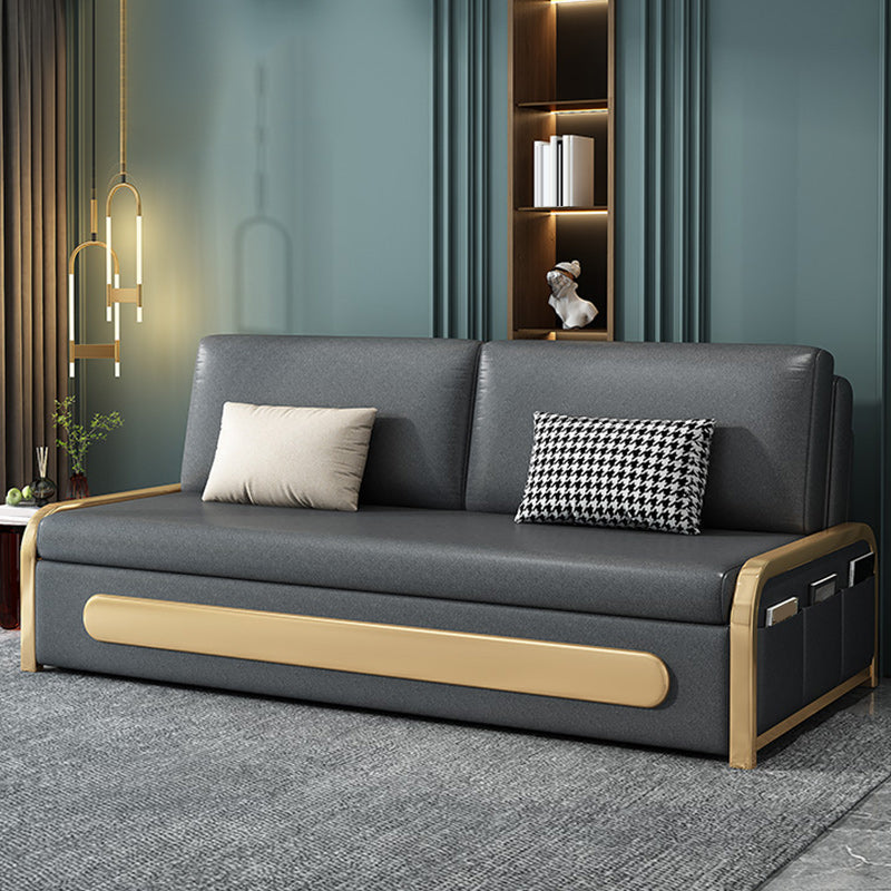 Divano di divano da letto resistente alla pelle moderna senza braccio in grigio in grigio